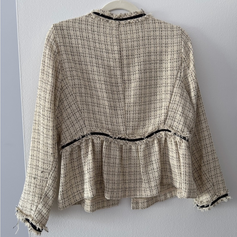Zara Cream Tweed Peplum Jacket with Black Trim Accents - Picture 2 of 3